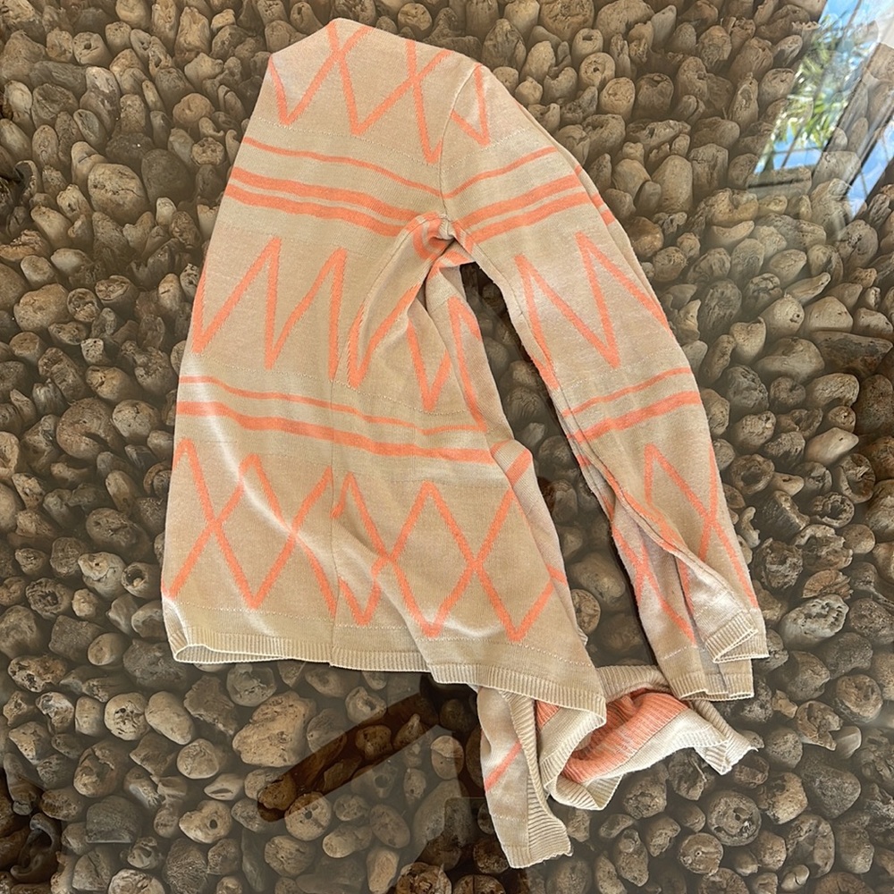 Coral and beige lightweight angled cardigan